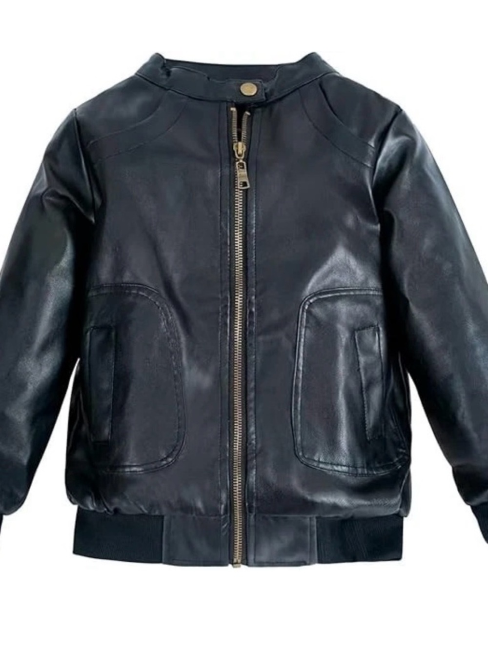 Boy's Trendy Stand-Collar PU Leather Spring Moto Jacket Black (7-8 Years Old)